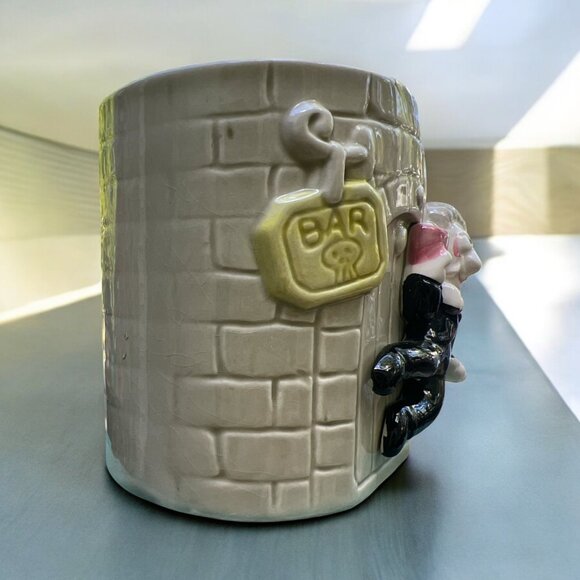 Vintage Dracula & Bat 3D Ceramic Mug With Gothic Brick Pattern - Unique Barware - Picture 3 of 7